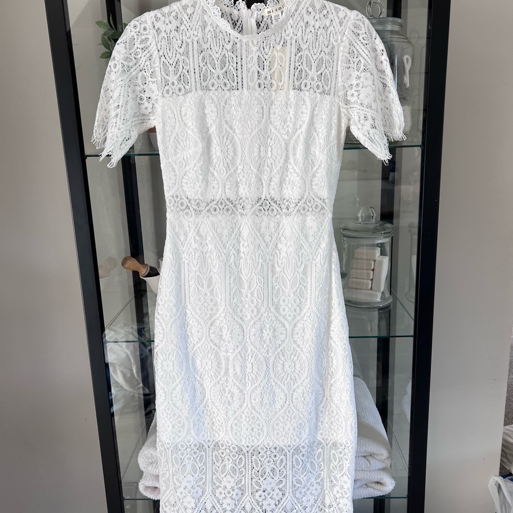 Francesca’s Hamilton Ivory Lace Dress Short Sleeve Size XXSmall.